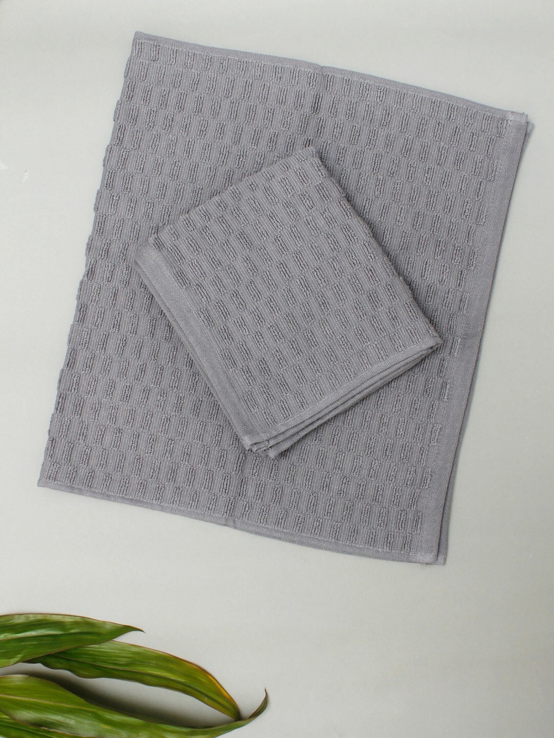

AVI Living Grey 2 Pcs Textured 500 GSM Pure Cotton Quick Dry Hand Towels