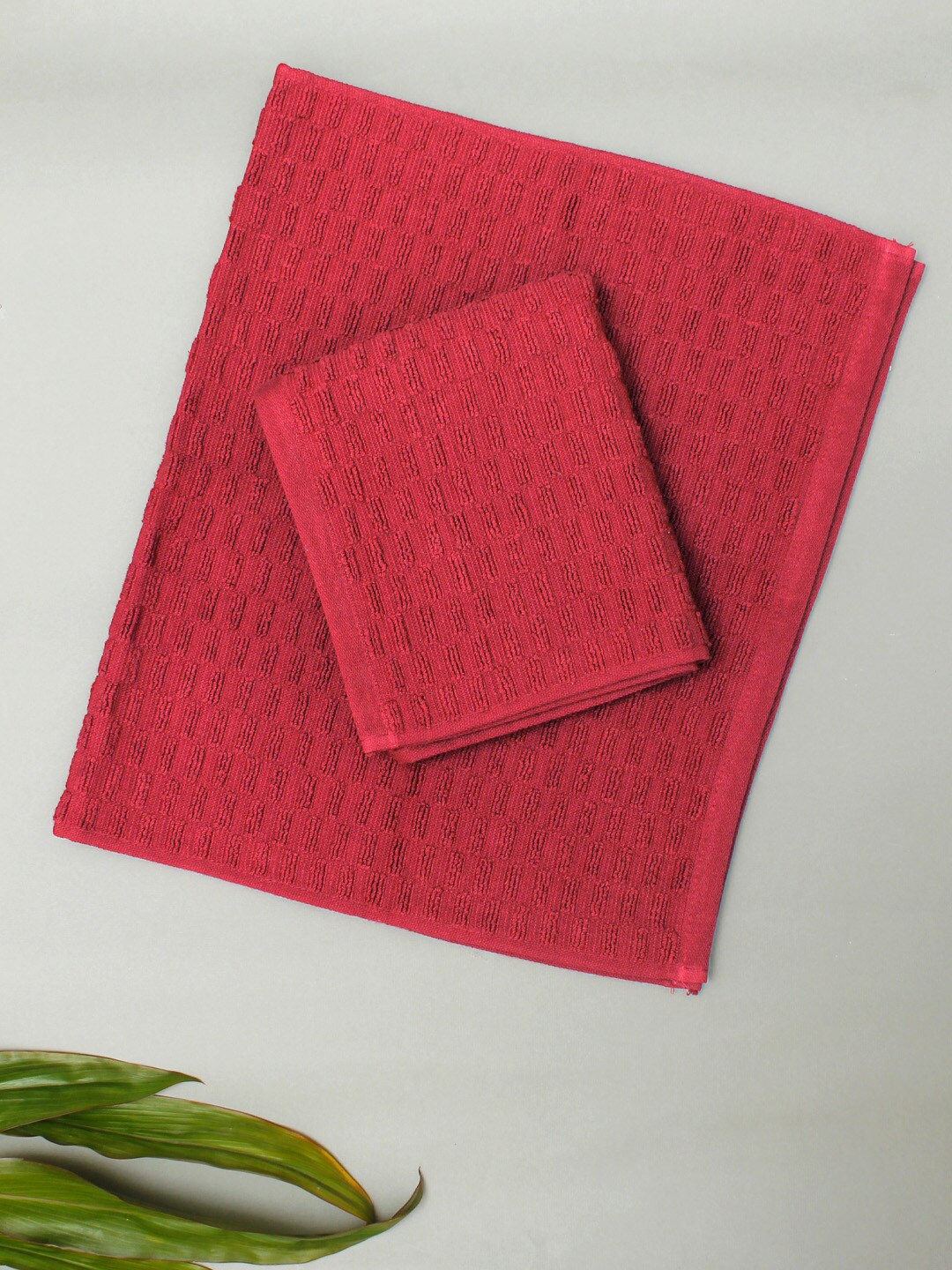 

AVI Living Red 2 Pieces Textured 500 GSM Pure Cotton Quick Dry Hand Towels
