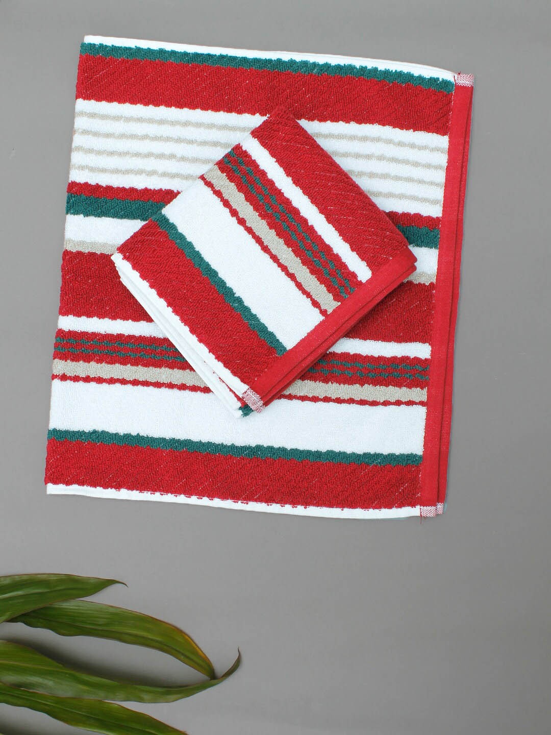

AVI Living Red & White 2 Pieces Striped 500 GSM Pure Cotton Quick Dry Hand Towels