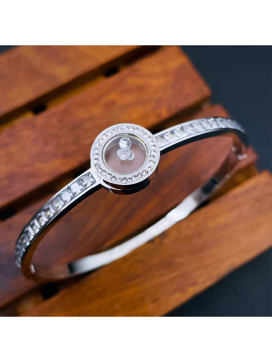 

ZIVOM Women Cubic Zirconia Silver-Plated Kada Bracelet, White