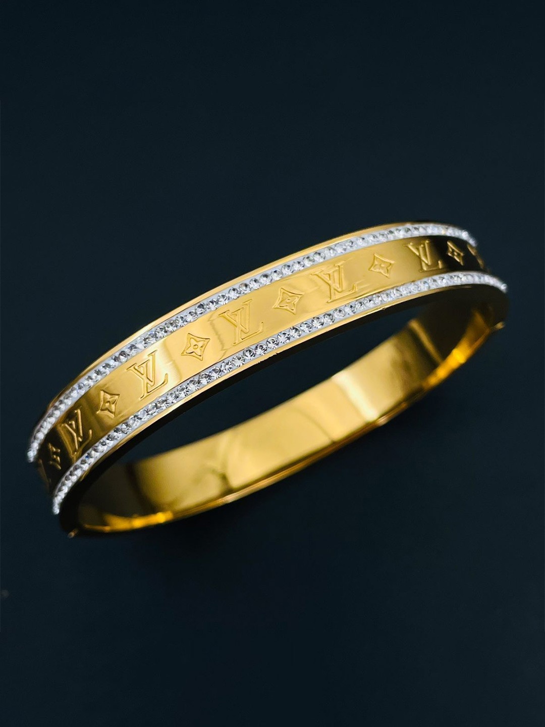 

ZIVOM Women 18K Gold-Plated Cubic Zirconia Bangle Style Bracelet, White