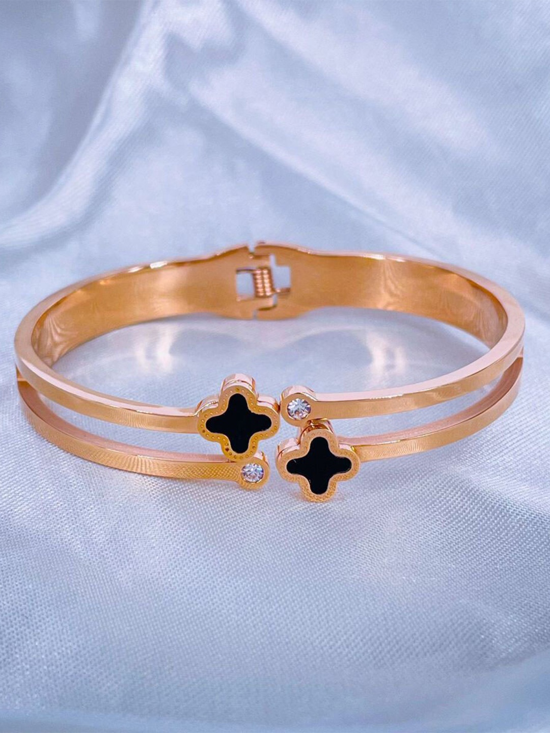 

ZIVOM Women 18 K Rose Gold-Plated Cubic Zirconia Kada Bracelet, Black