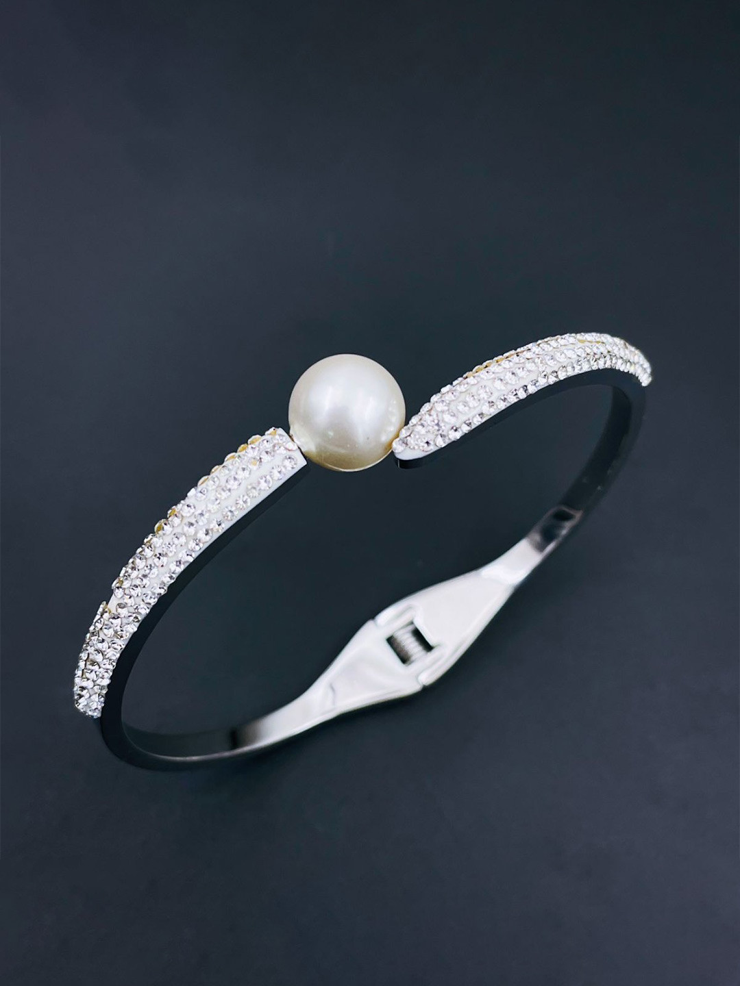 

ZIVOM Women Silver-Plated Cubic Zirconia Cuff Bracelet, White
