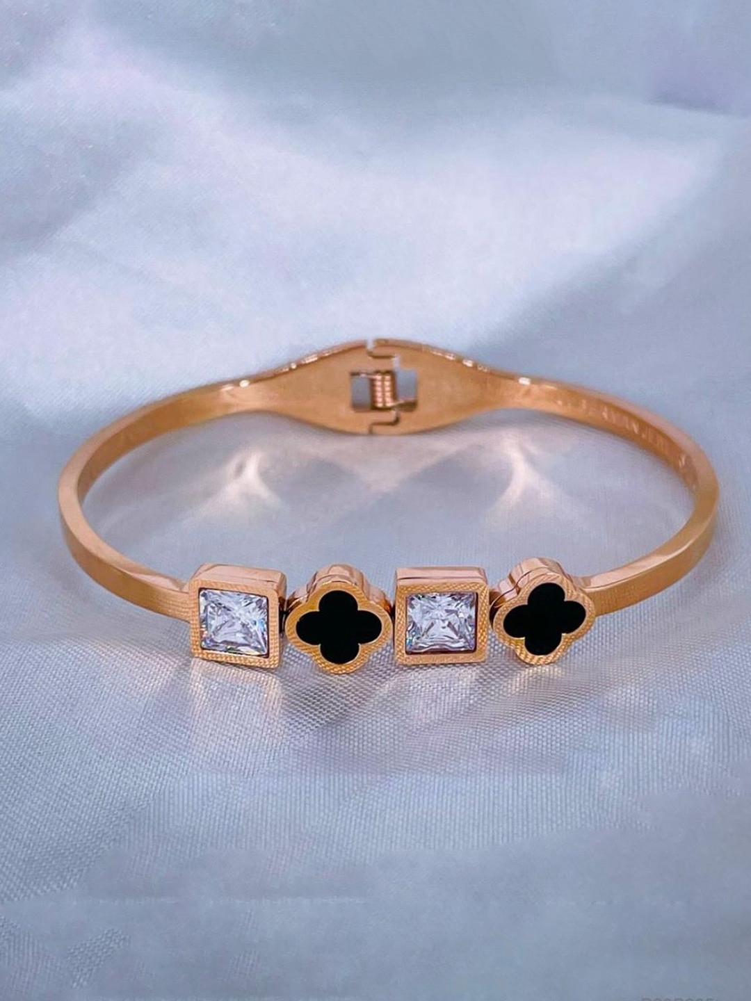 

ZIVOM Women 18K Rose Gold-Plated Cubic Zirconia Bangle Style Bracelet