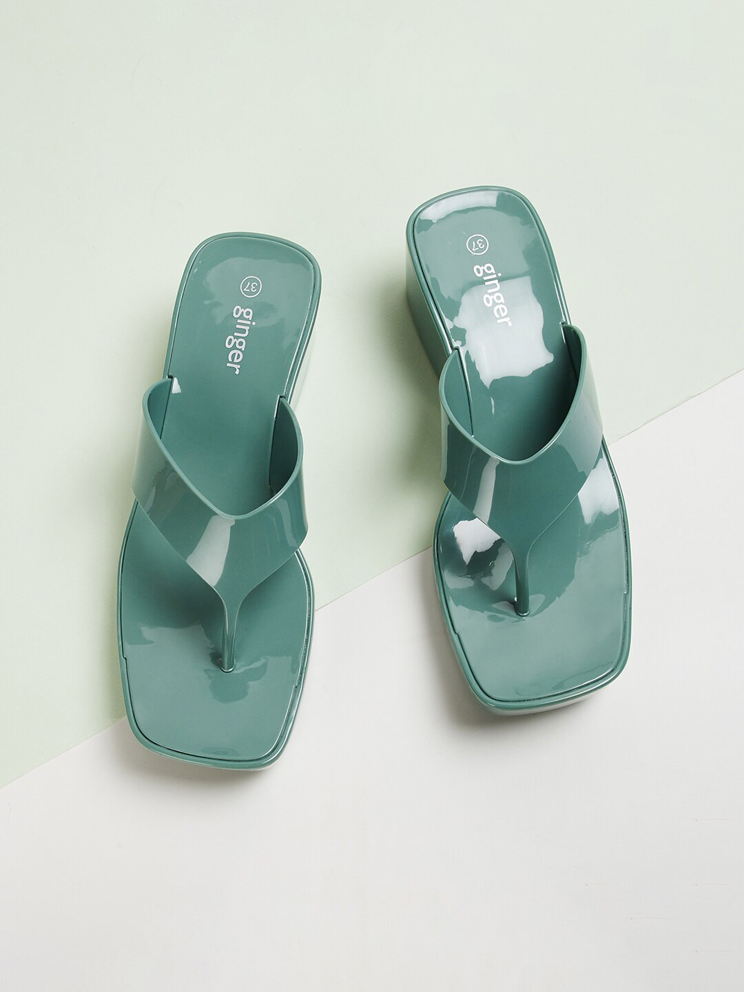 

Ginger by Lifestyle Open Toe Wedge Heels, Green