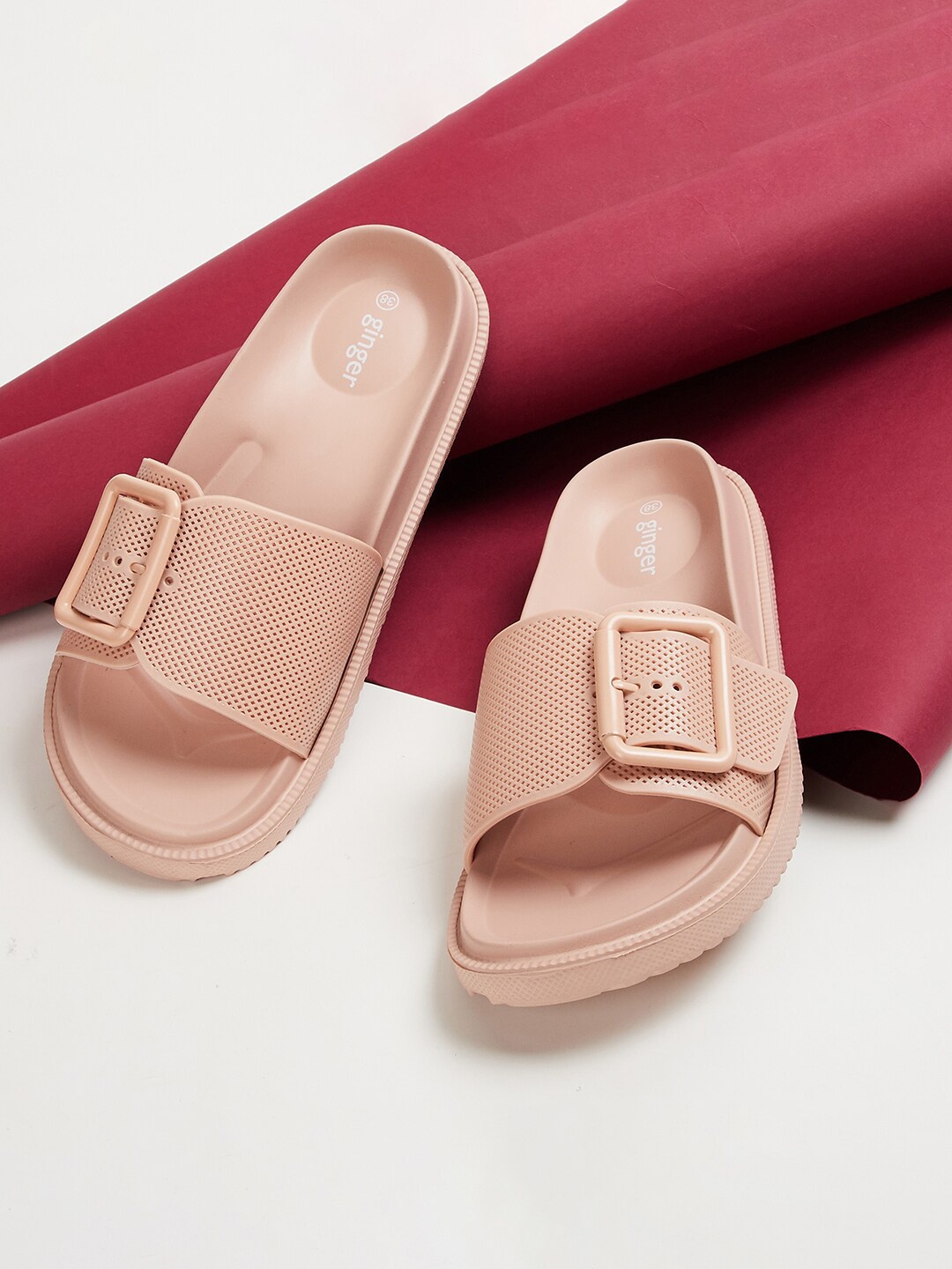 

Ginger by Lifestyle Women Buckle Detail Sliders, Pink