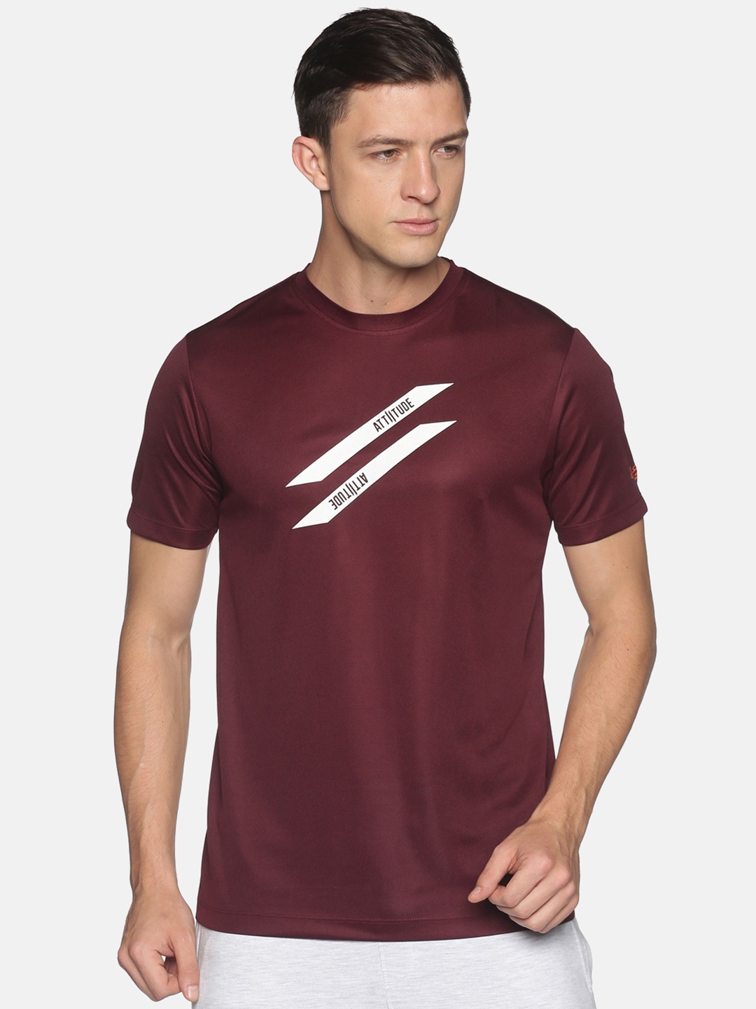 

ATTIITUDE Men Round Neck Dry-Fit T-shirt, Maroon