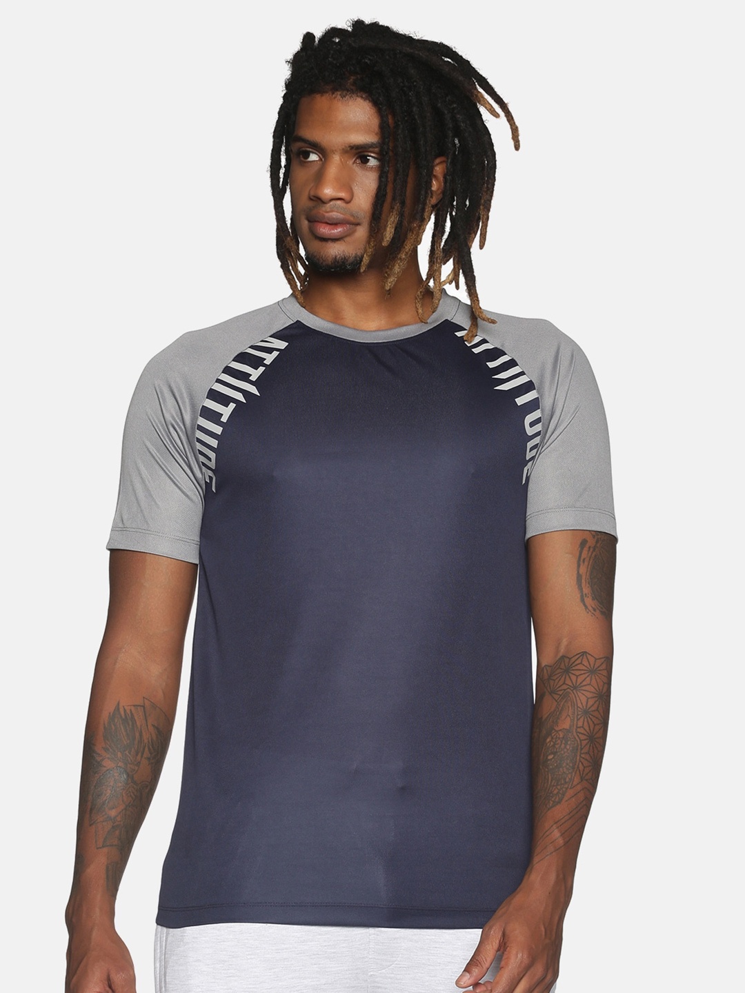 

ATTIITUDE Men Round Neck Dry Fit T-shirt, Navy blue