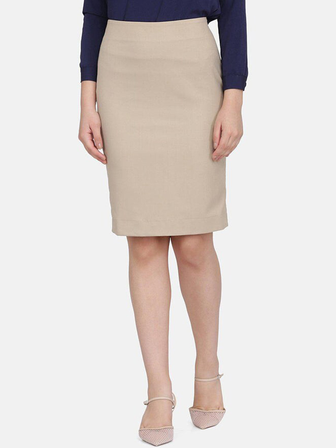 

PowerSutra Women Knee-Length Pencil Skirt, Beige