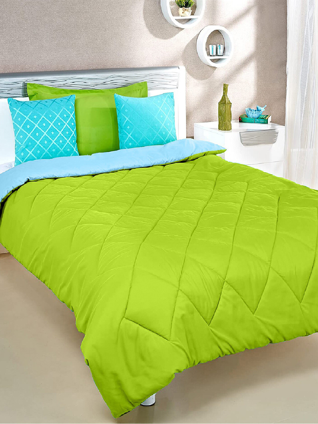

Divine Casa Green & Blue Microfiber Mild Winter 120 GSM Reversible Single Bed Comforter