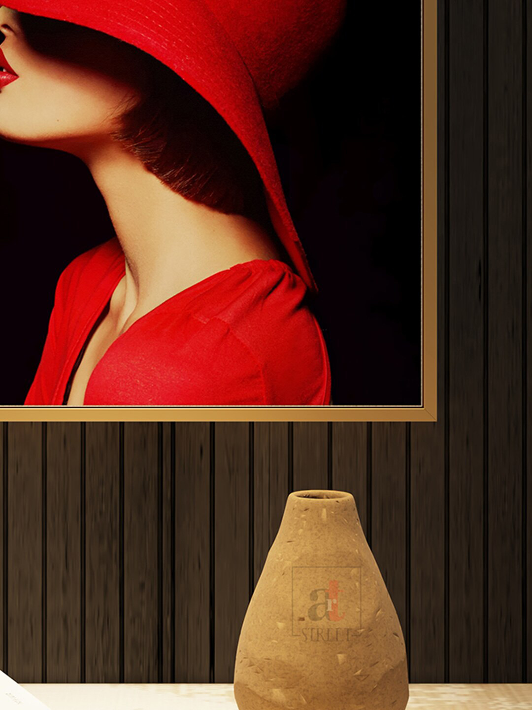 

Art Street Black & Red Mystery Lady With Red Lips Framed Wall Painting