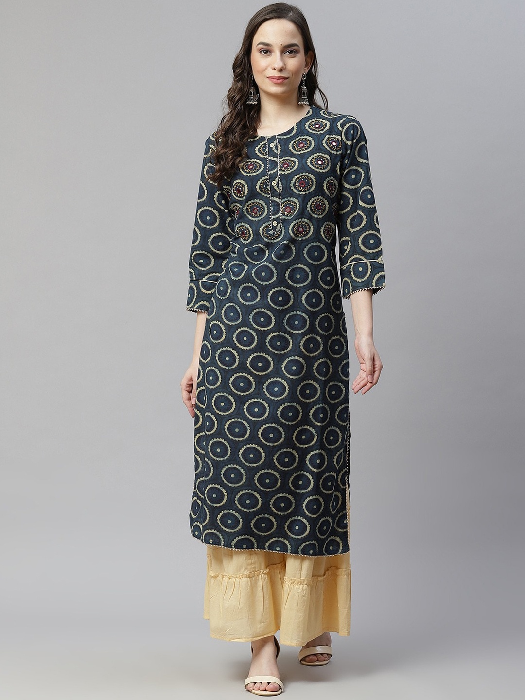 

Readiprint Fashions Women Printed Pure Cotton Kurta With Sharara, Blue