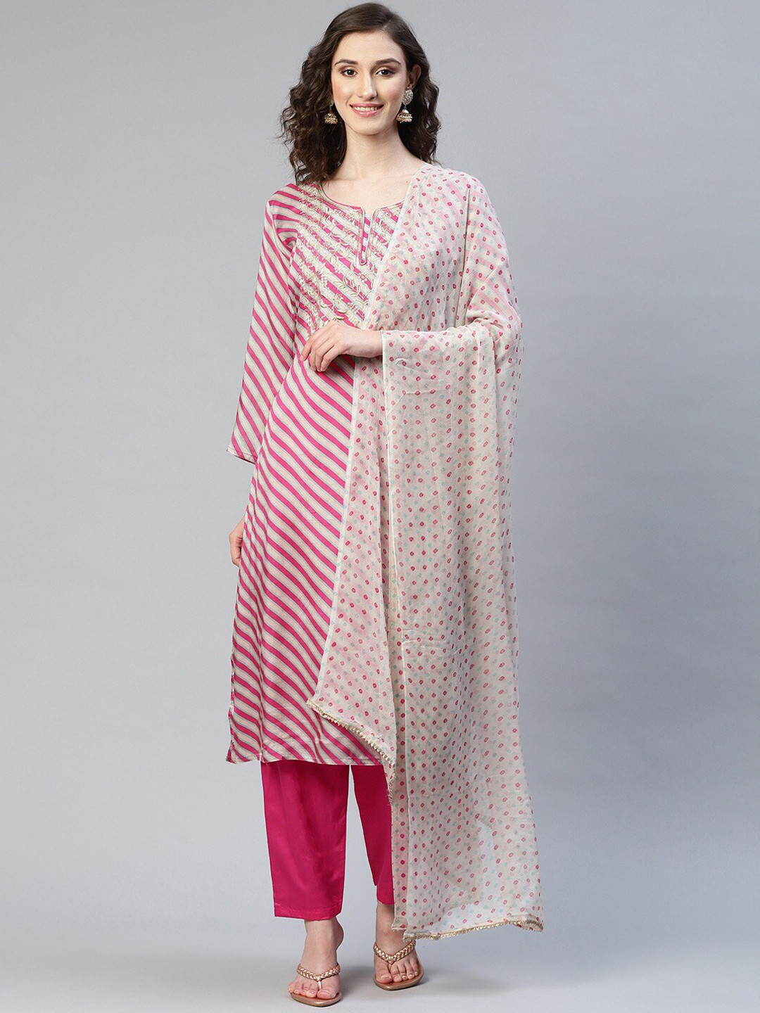 

Readiprint Fashions Women Embroidered Kurta & Trousers With Dupatta, Pink