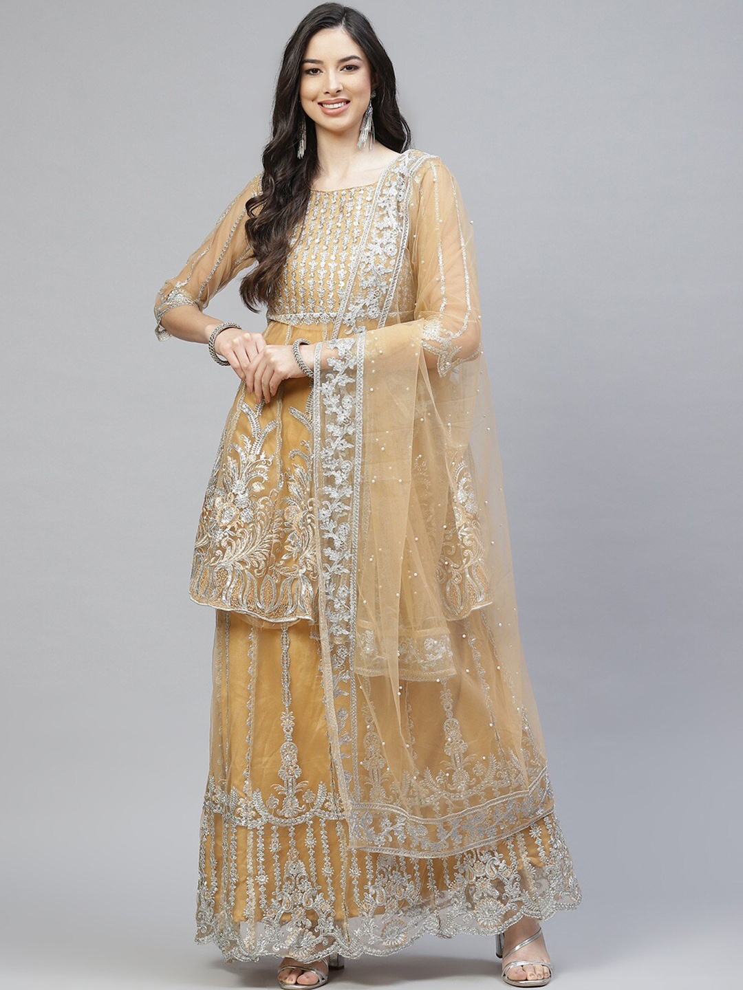 

Readiprint Fashions Embroidered Semi-Stitched Dress Material, Beige