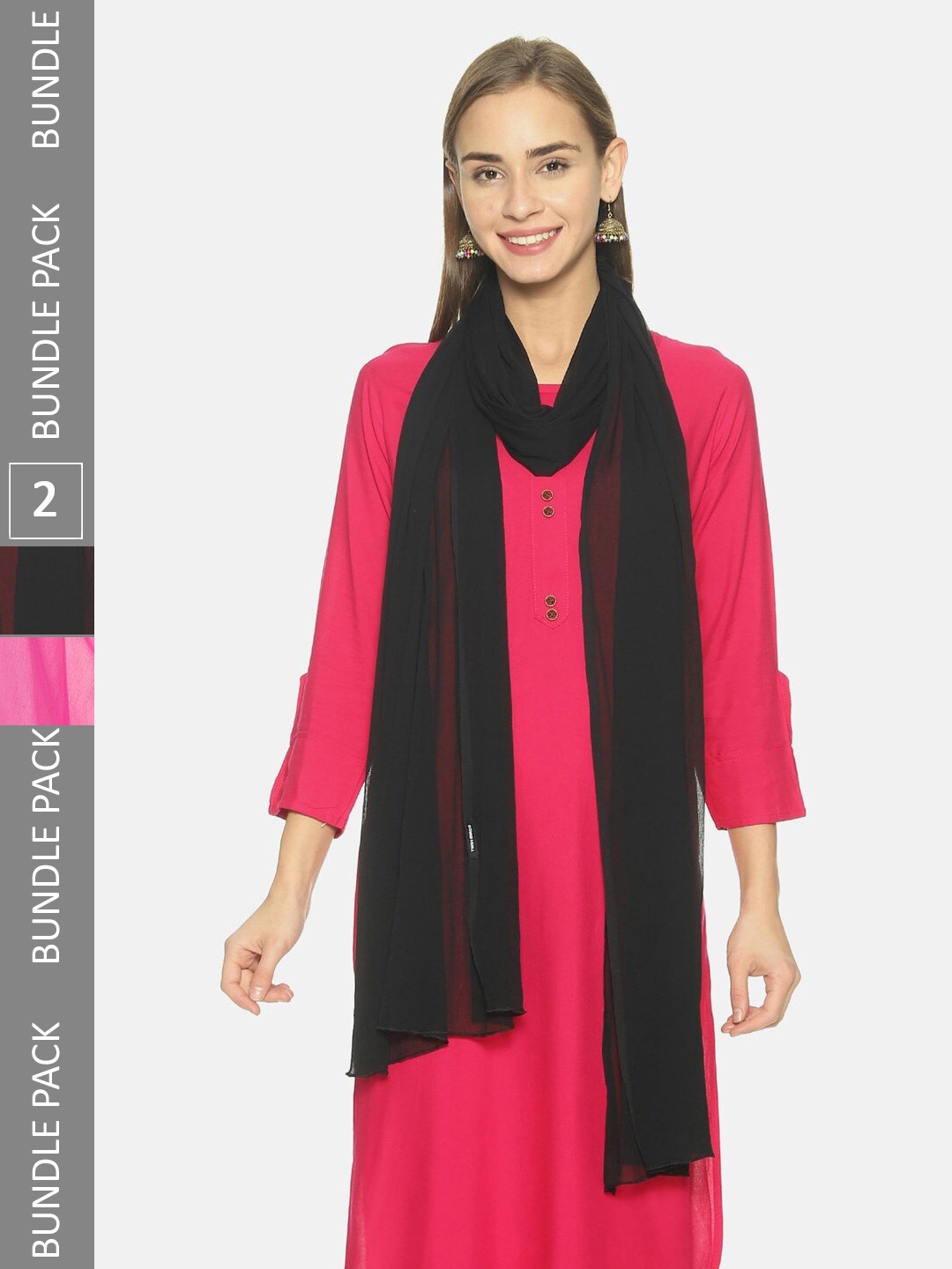 

TWIN BIRDS Pack of 2 Dupatta, Black