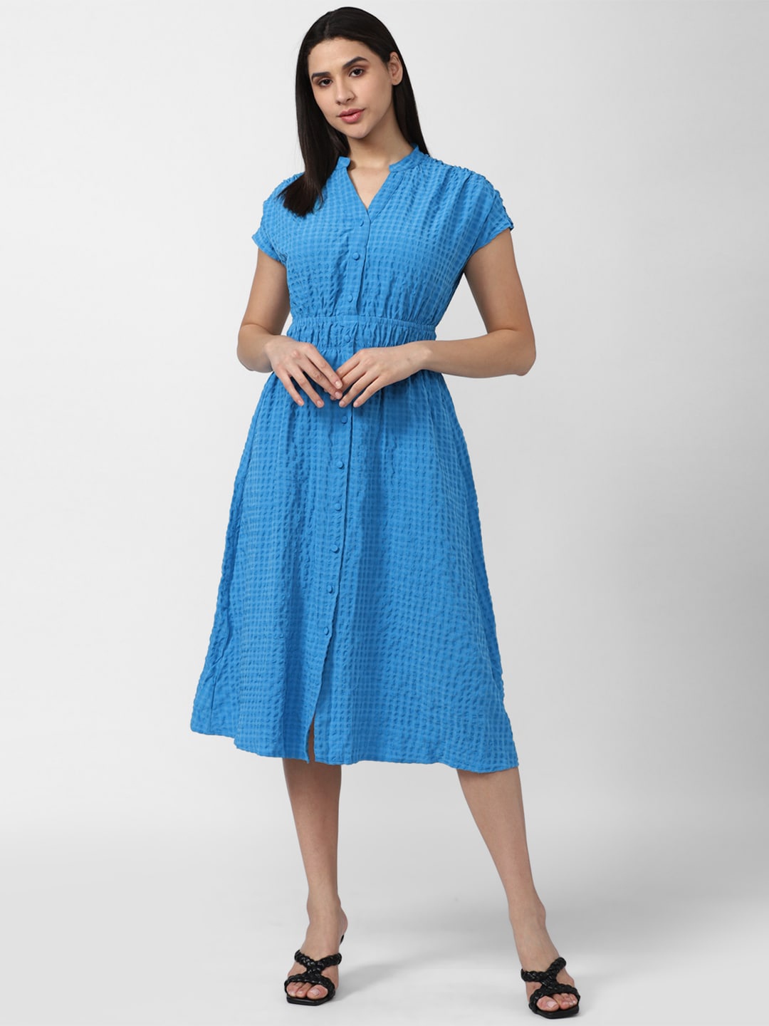 

Van Heusen Woman Checked Shirt Midi Dress, Blue