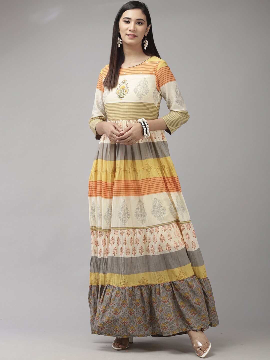 

Indo Era Ethnic Motifs Cotton Maxi Ethnic Dress, Multi