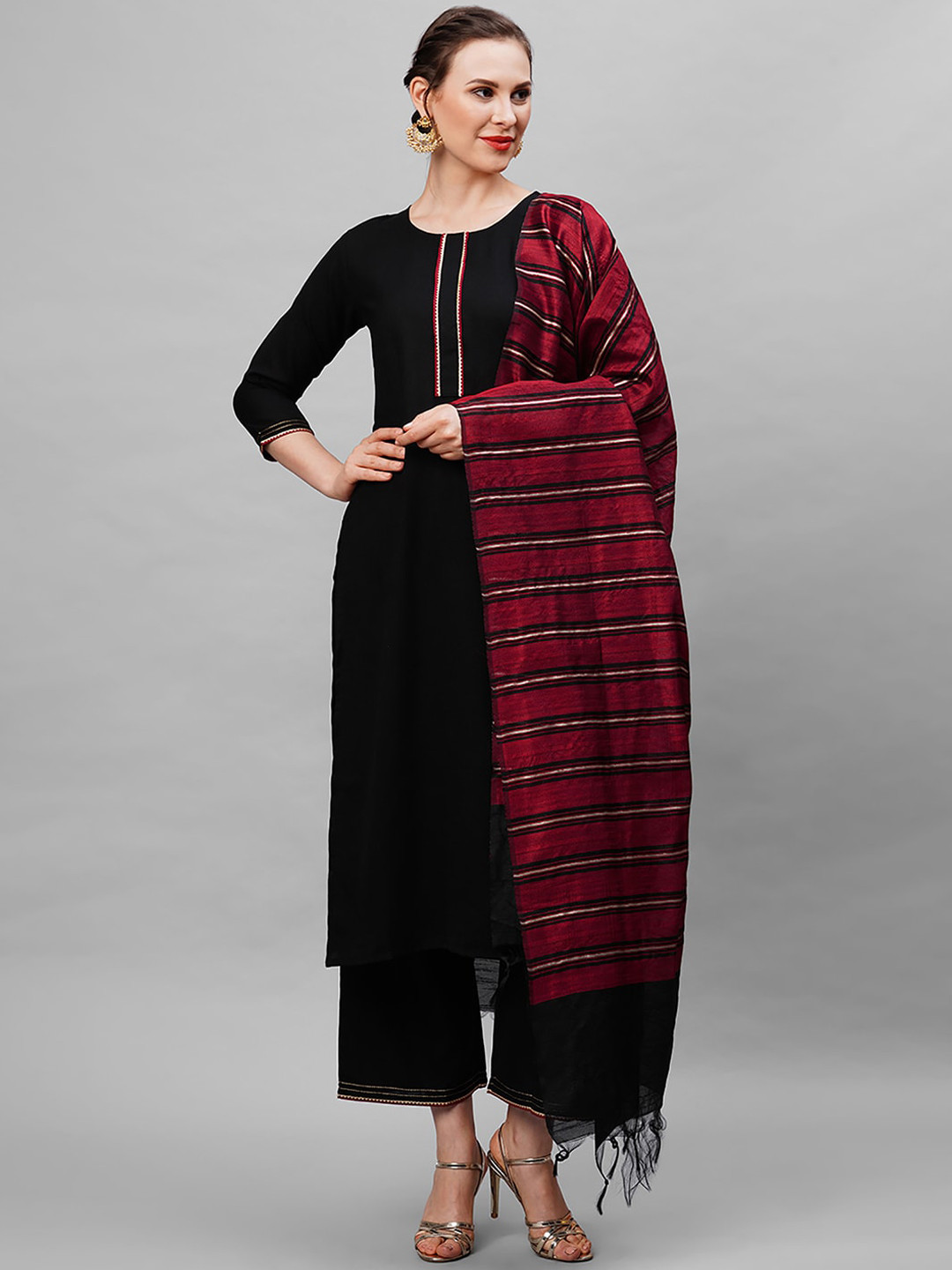 

Indo Era Gotta Patti Kurta with Palazzos & Dupatta, Black
