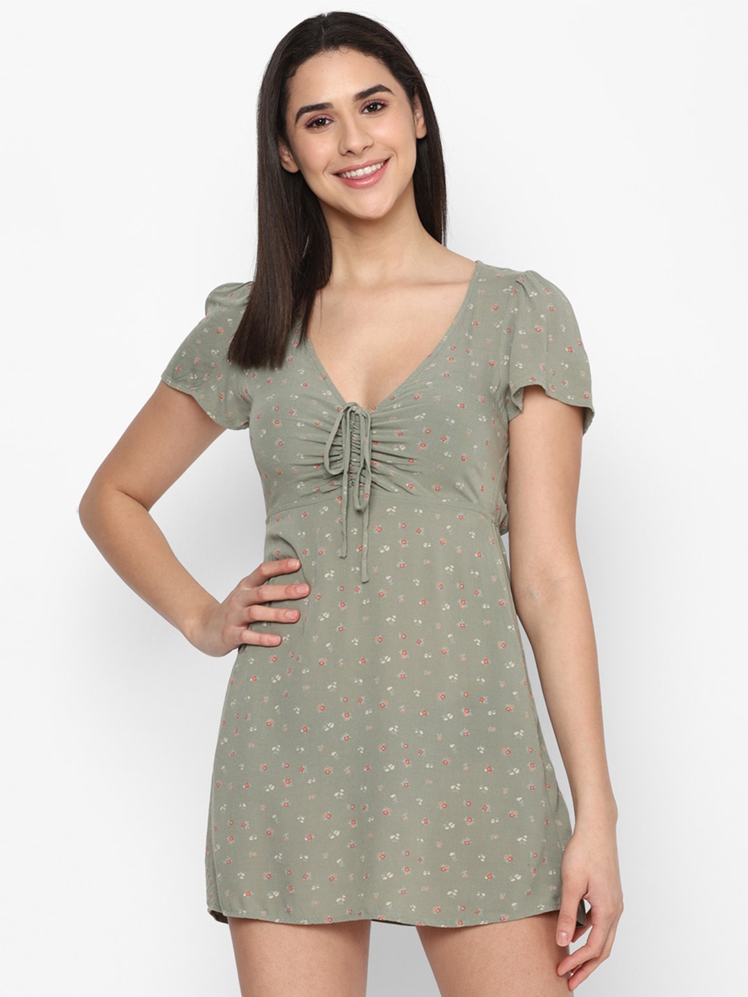 

AMERICAN EAGLE OUTFITTERS Floral A-Line Mini Dress, Green