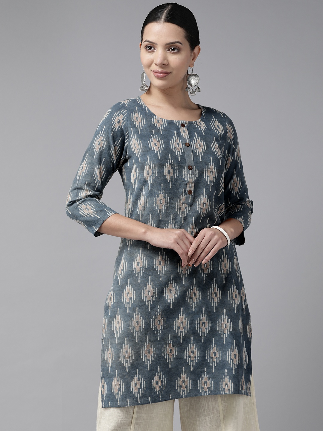 

Prakrti Geometric Printed Cotton Kurta, Grey