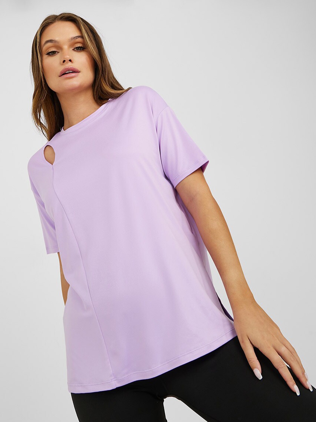

Styli Cut Outs Drop Shoulder Sleeves Top, Lavender