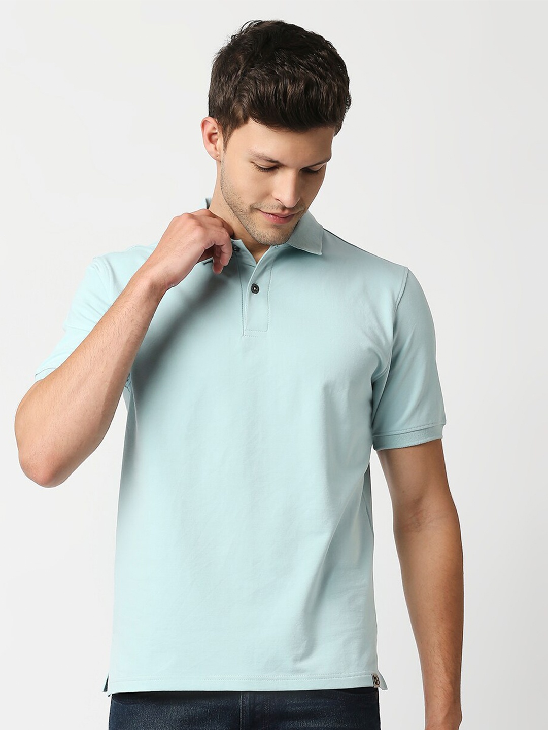 

Blamblack Men Polo Collar Cotton T-shirt, Sea green