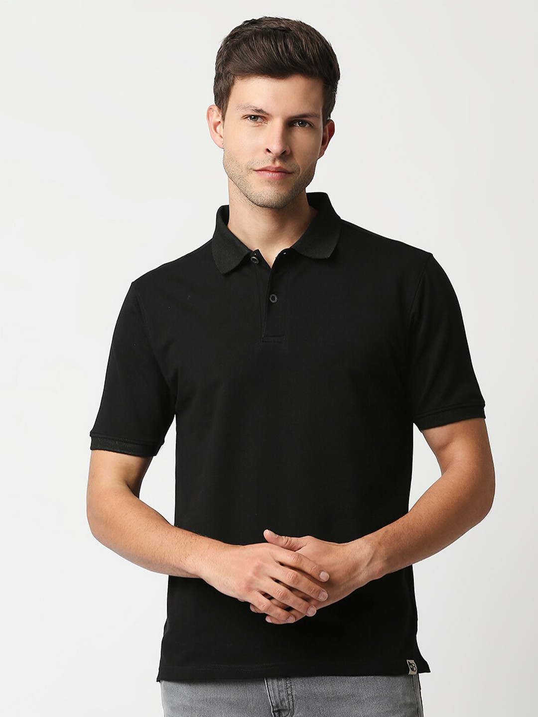 

Blamblack Men Polo Collar Cotton T-shirt, Black