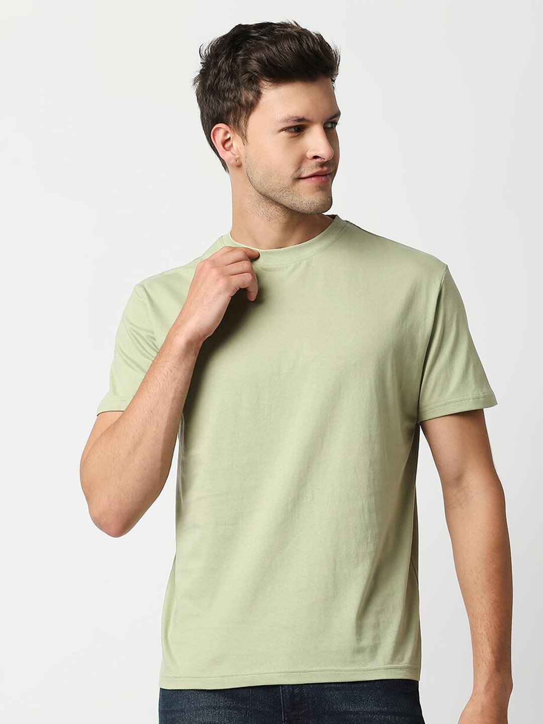 

Blamblack Men Round Neck Cotton T-shirt, Green