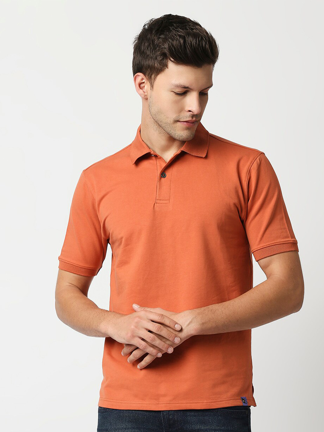 

Blamblack Men Polo Collar Cotton T-shirt, Orange