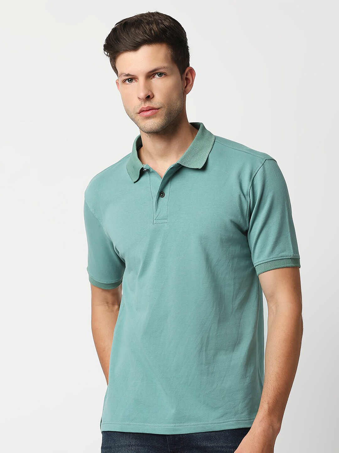 

Blamblack Men Polo Collar Cotton T-shirt, Green