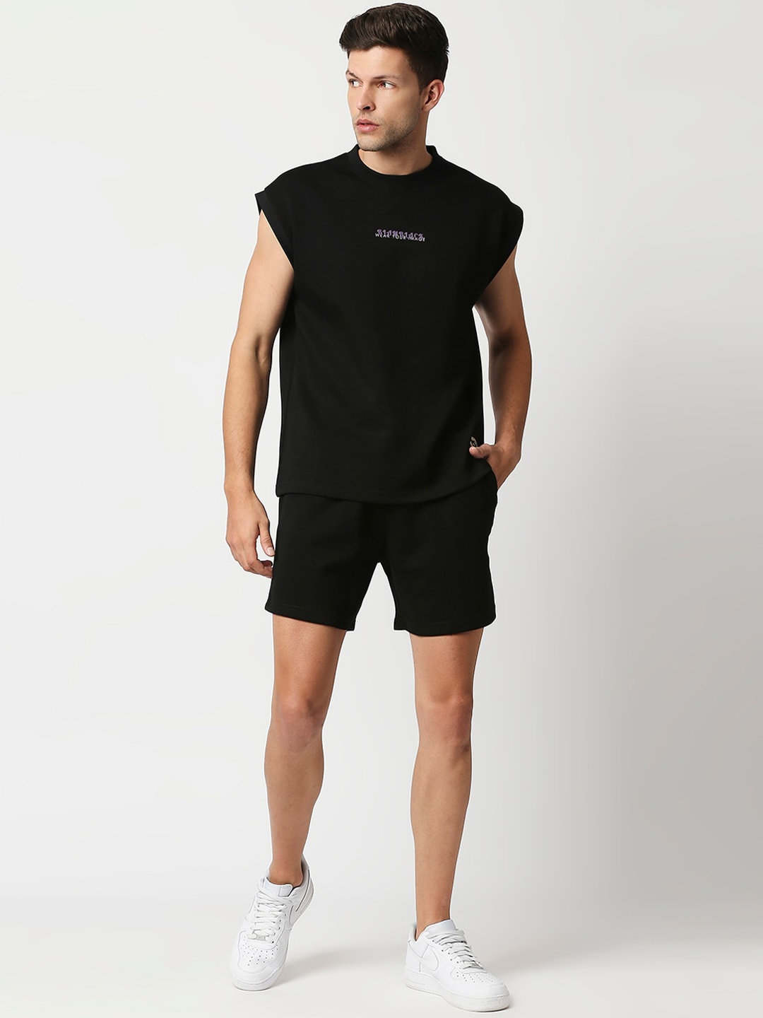 

Blamblack Men Cap Sleeves T-shirt with Shorts, Black