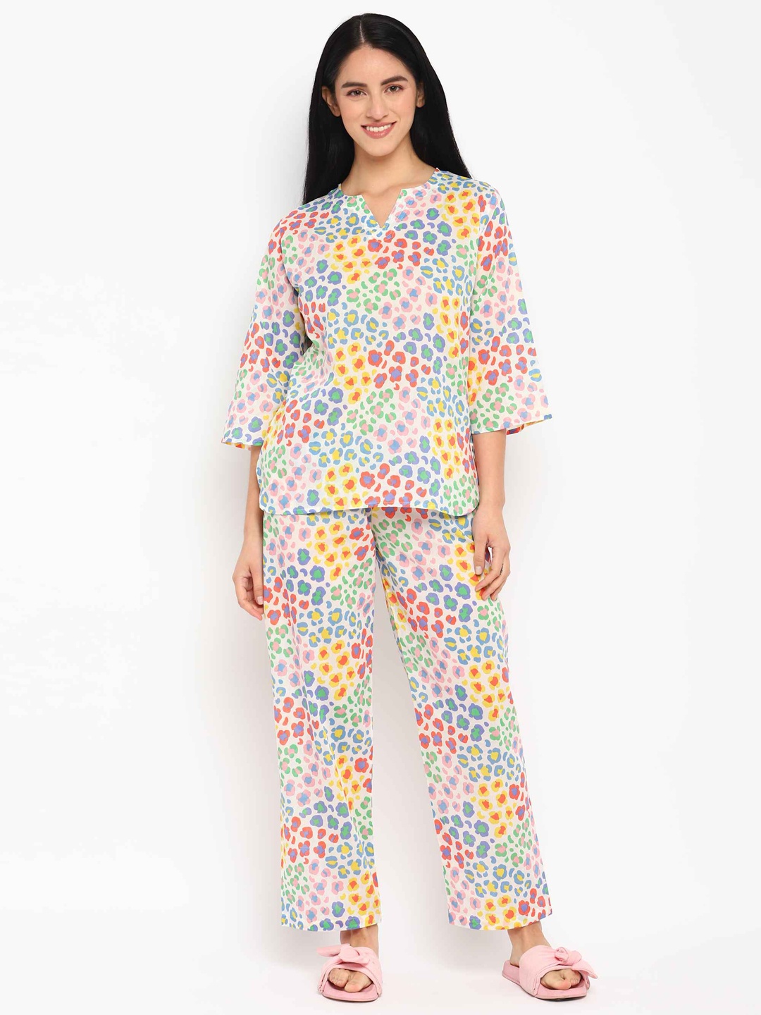 

shopbloom Women Animal Printed Pure Cotton Night Suit, Pink