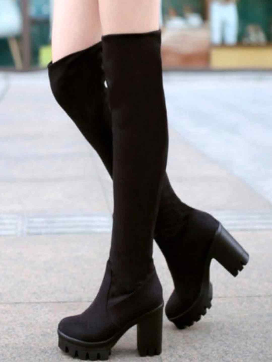 

Stylestry Women Casual Suede High Top Block-Heeled Boots, Black