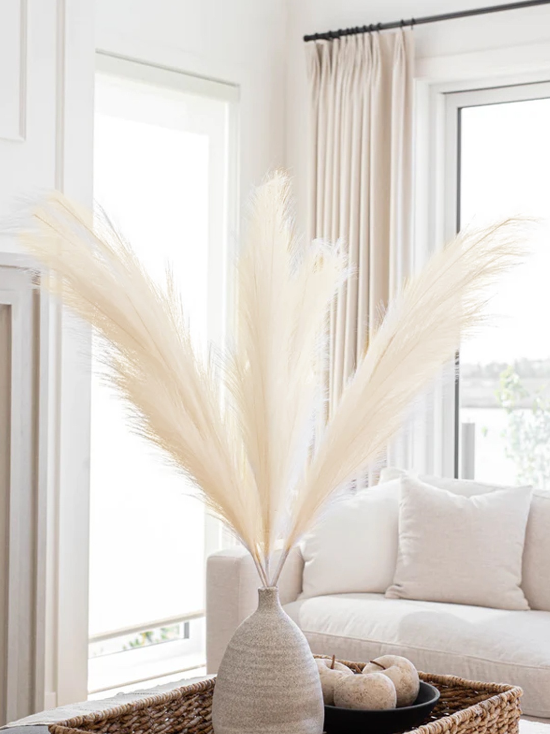 

TIED RIBBONS White 4 Pieces Artificial Pampas Grass