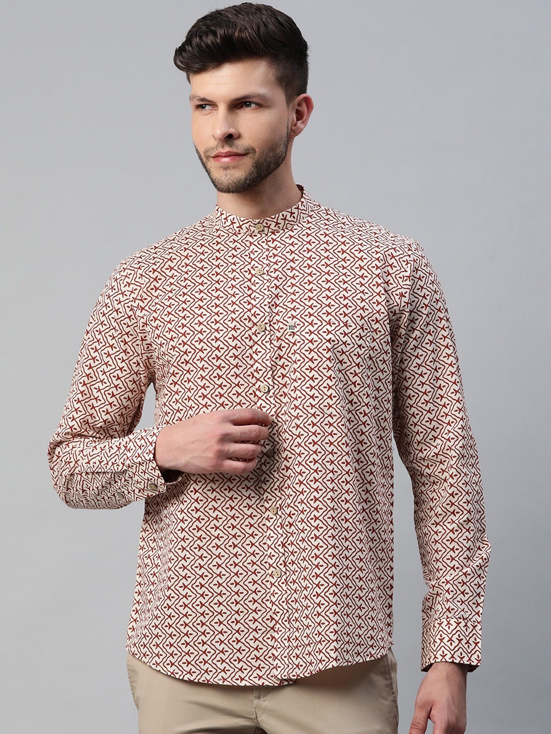 

Readiprint Fashions Men Ethnic Motifs Printed Cotton Casual Shirt, Cream
