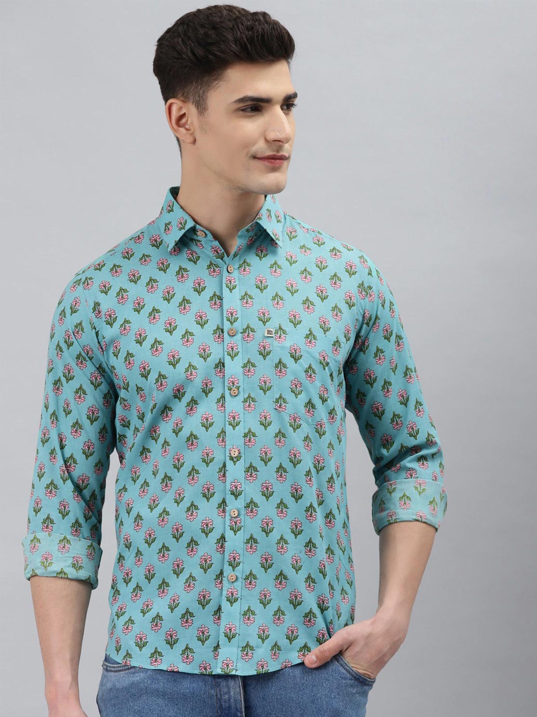 

Readiprint Fashions Men Floral Printed Cotton Casual Shirt, Blue