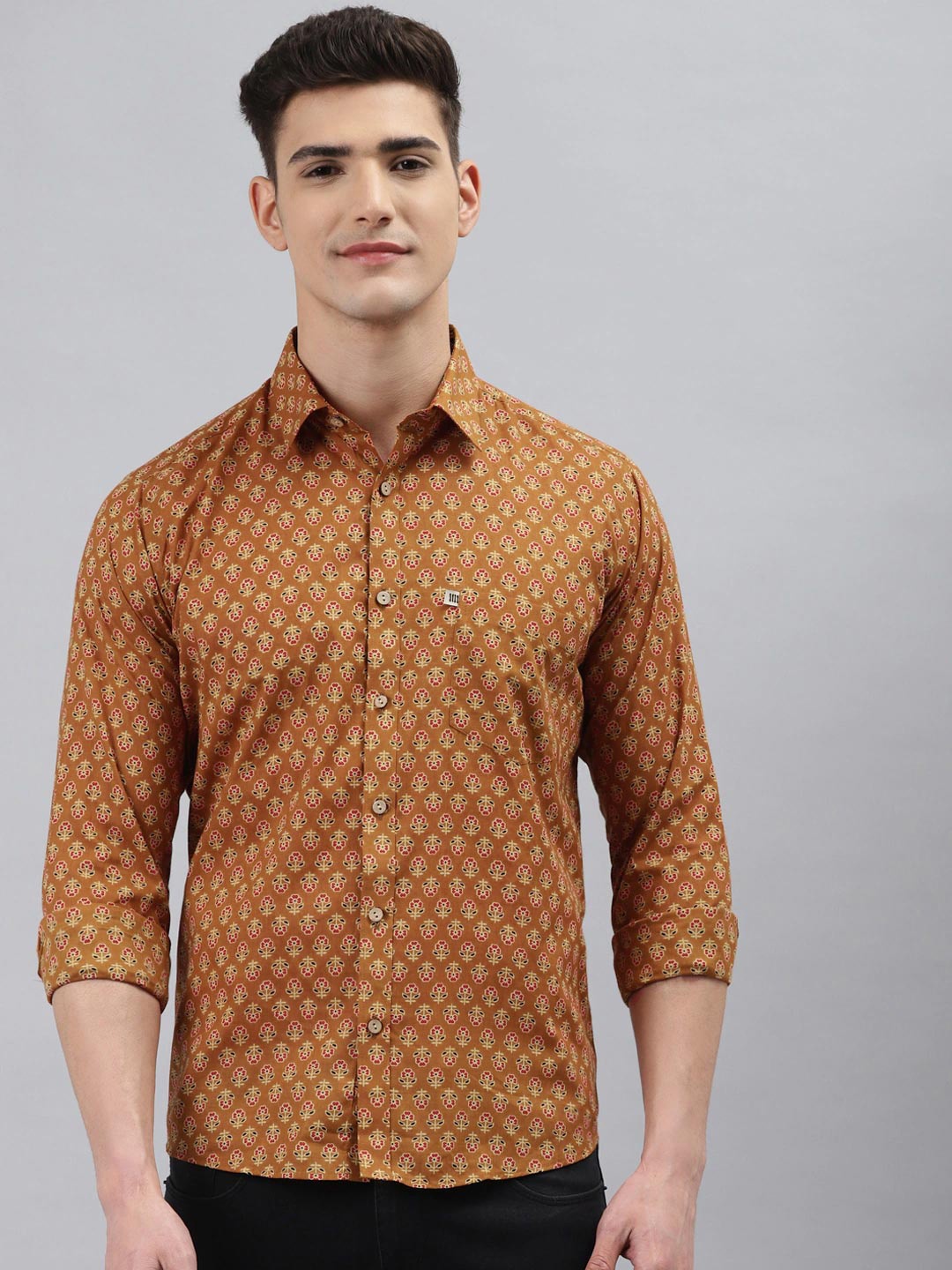 

Readiprint Fashions Men Floral Printed Cotton Casual Shirt, Rust