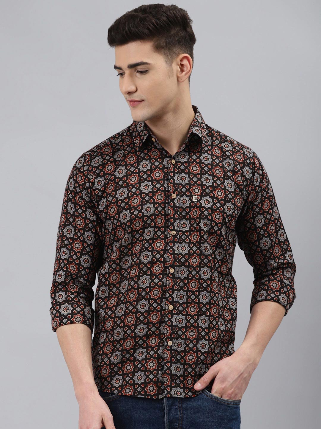 

Readiprint Men Ethnic Motifs Printed Cotton Casual Shirt, Black