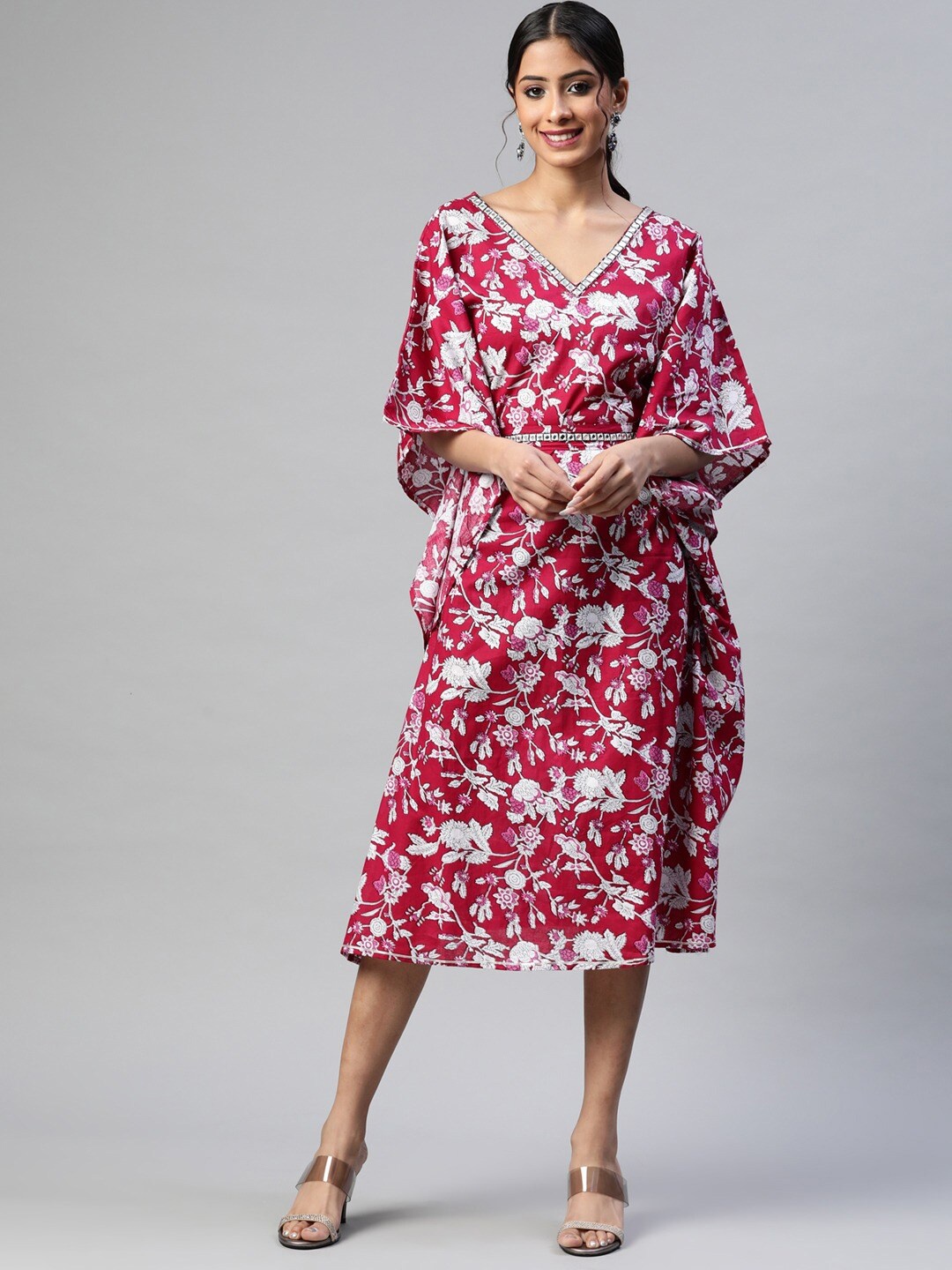 

Readiprint Fashions Floral Printed Cotton Kaftan Dress, Pink