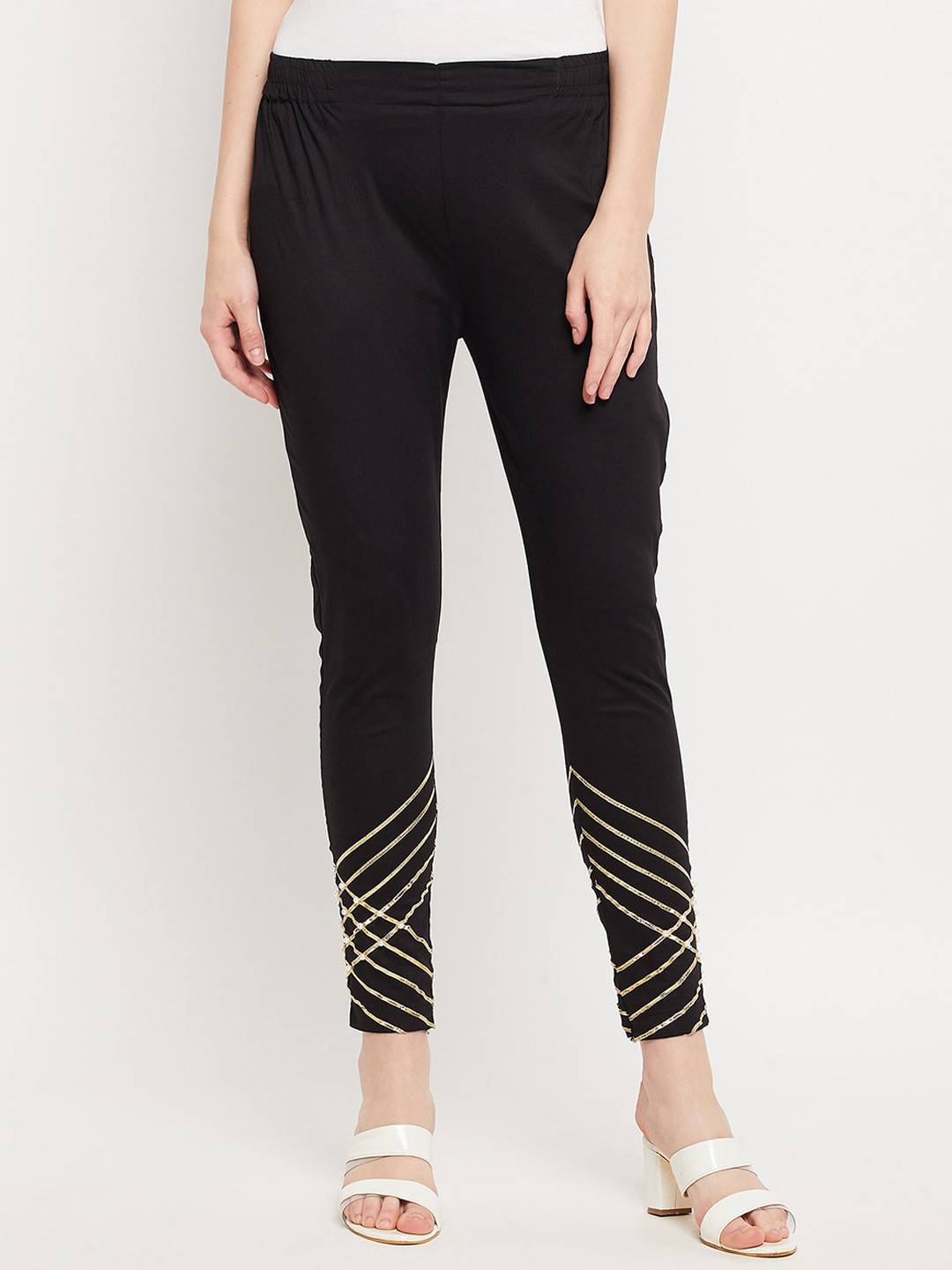 

Clora Creation Women Gotta Patti Cotton Trousers, Black