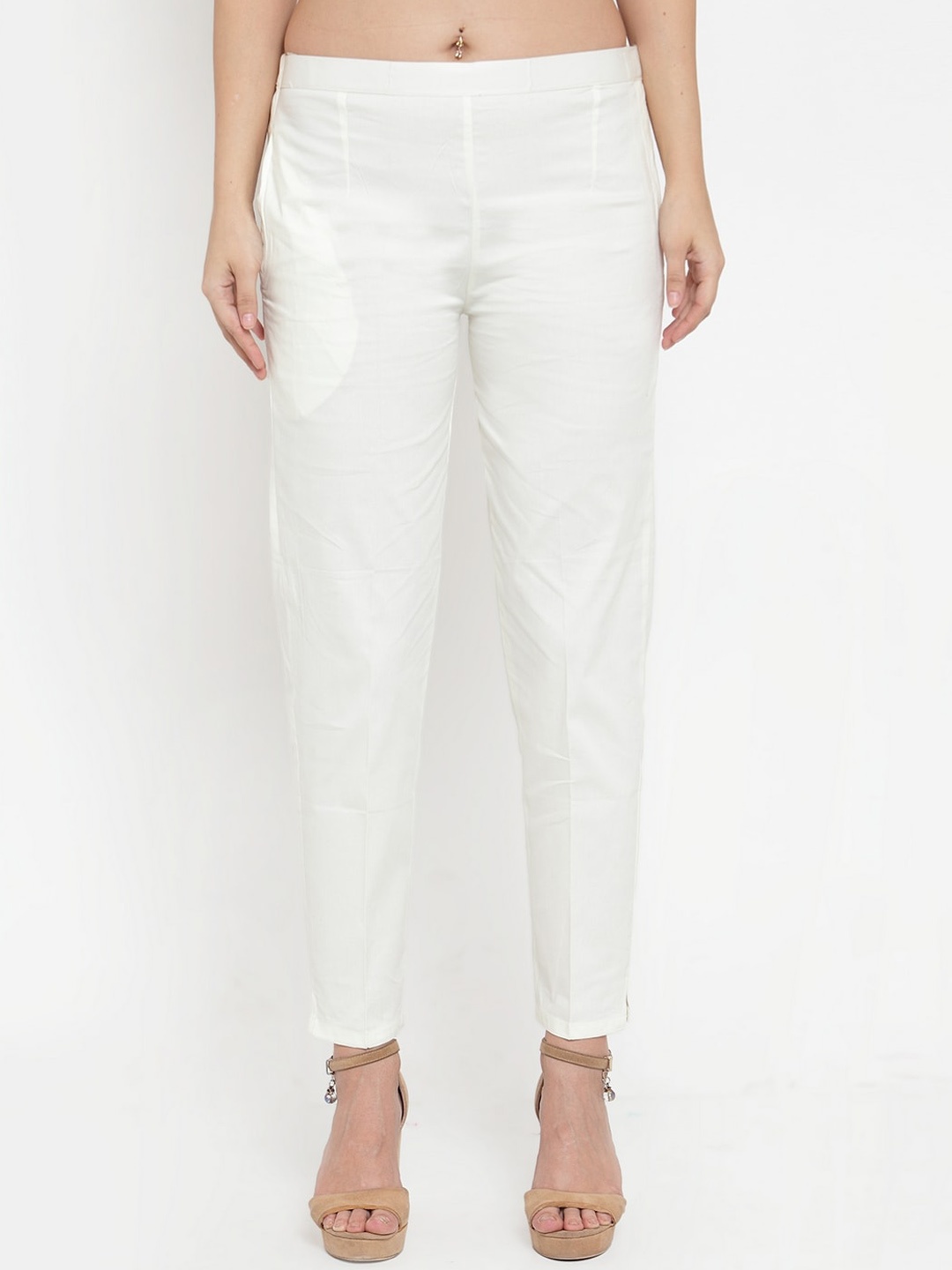 

Clora Creation Women Cigarette Trousers, Off white