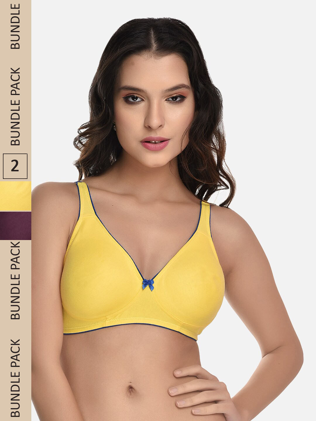 

StyFun Pack of 2 Non-Padded Rapid-Dry Cotton Everyday Bra, Yellow