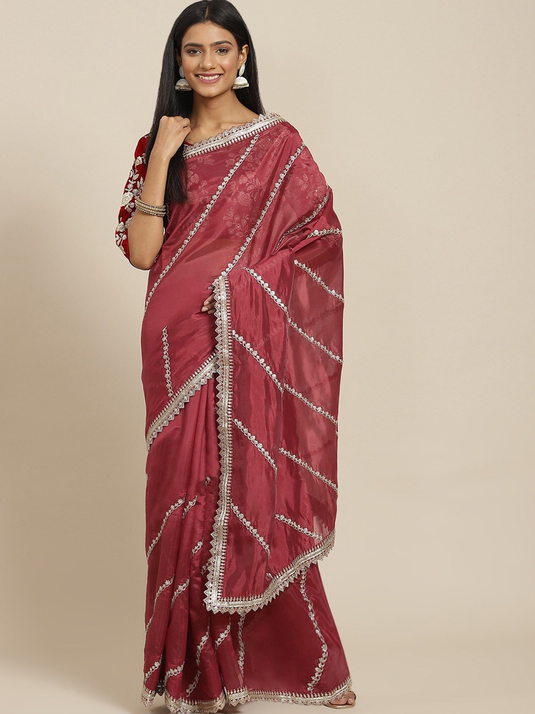 

Readiprint Fashions Embroidered Leheriya Pure Silk Saree, Red