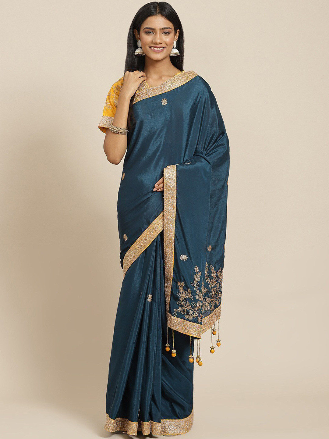 

Readiprint Fashions Ethnic Motifs Embroidered Saree, Teal