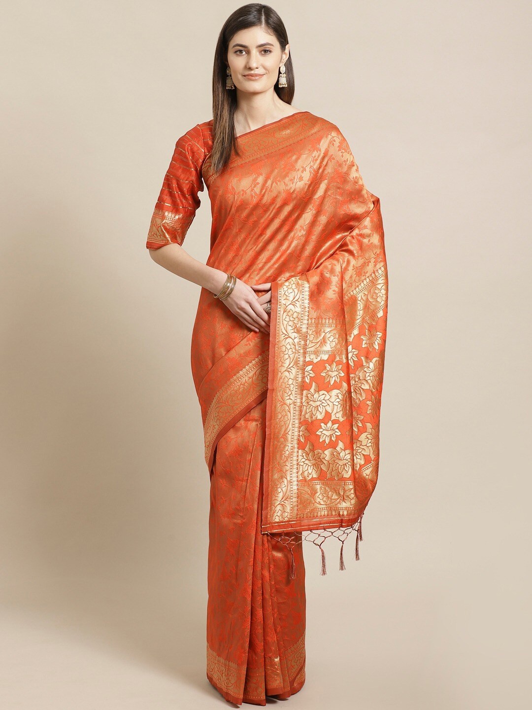 

Readiprint Fashions Woven Design Zari Kanjeevaram Saree, Orange