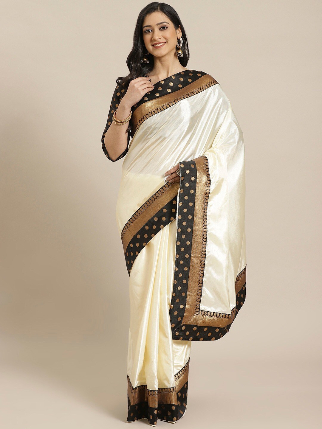 

Readiprint Fashions Woven Boarder Zari Art Silk Saree, Cream