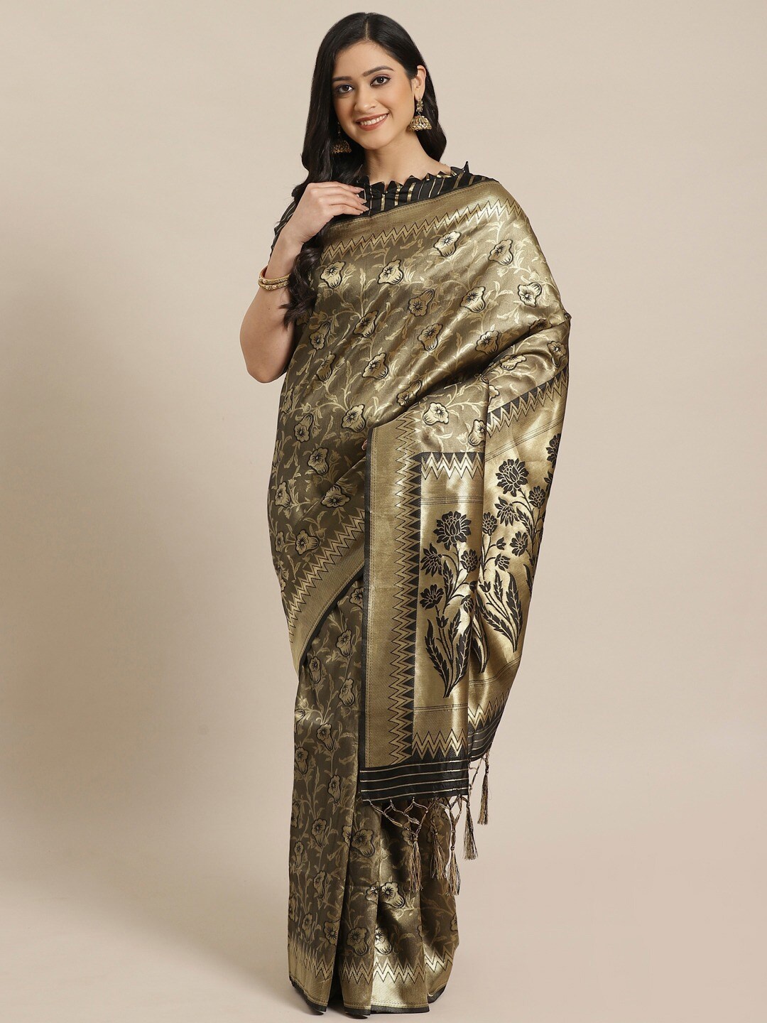 

Readiprint Fashions Woven Design Zari Art Silk Kanjeevaram Saree, Black