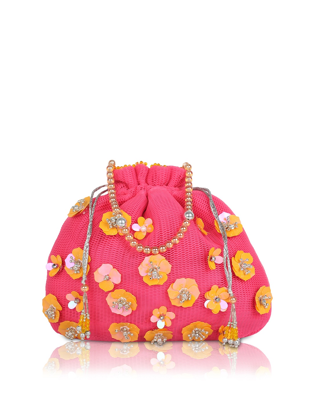 

MODARTA Embroidered Silk Potli Bag, Pink