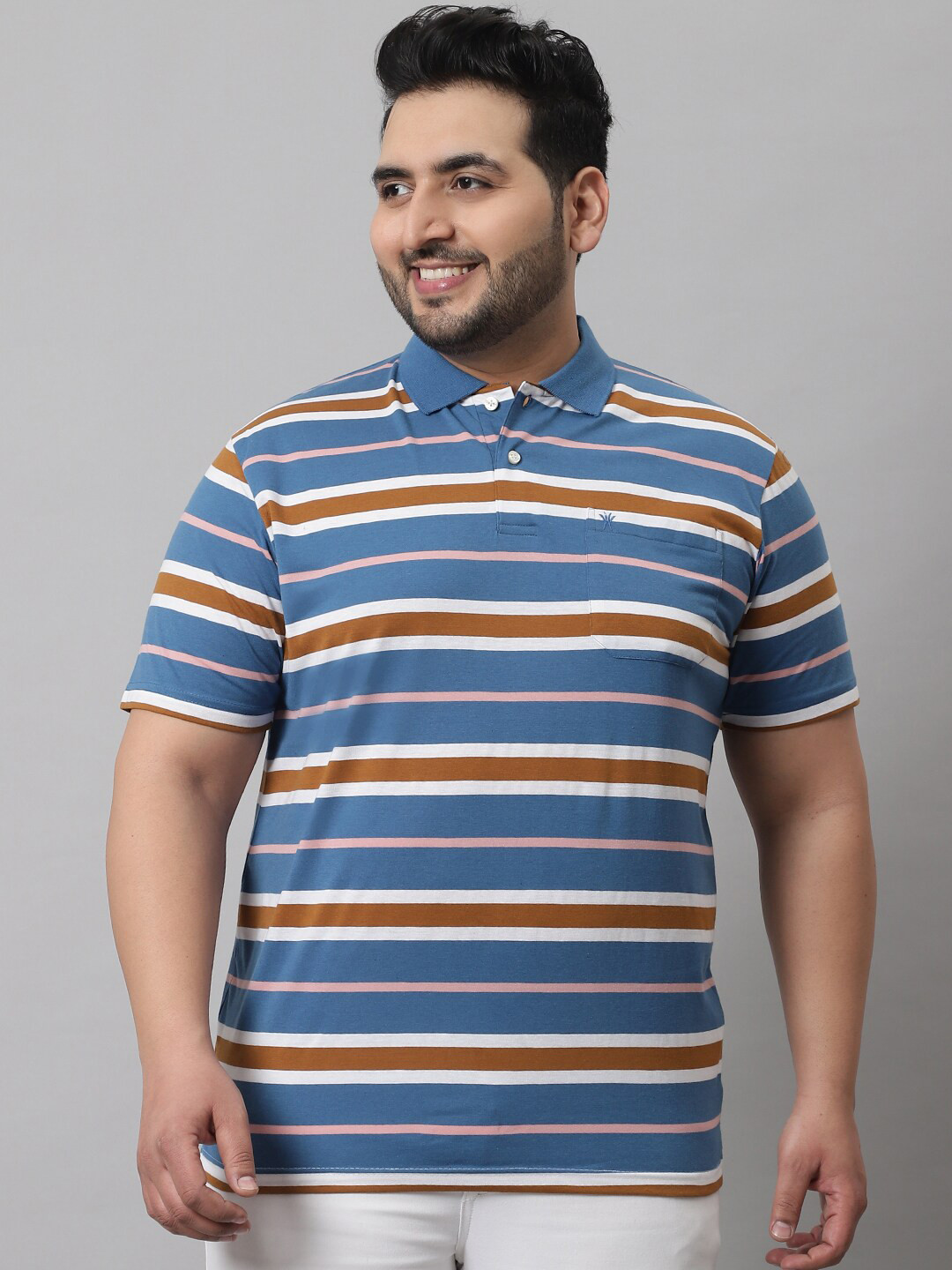 

VENITIAN Men Plus Size Striped Polo Collar Slim Fit Cotton T-shirt, Blue