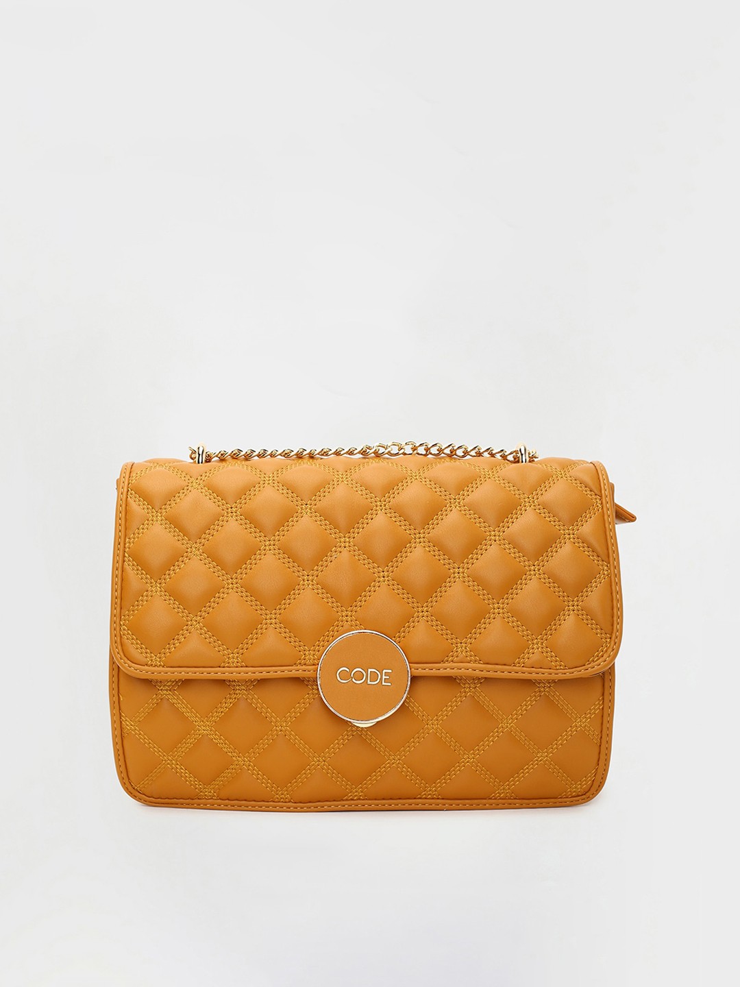 

CODE by Lifestyle Textured Quilted Structured Sling Bag, Mustard